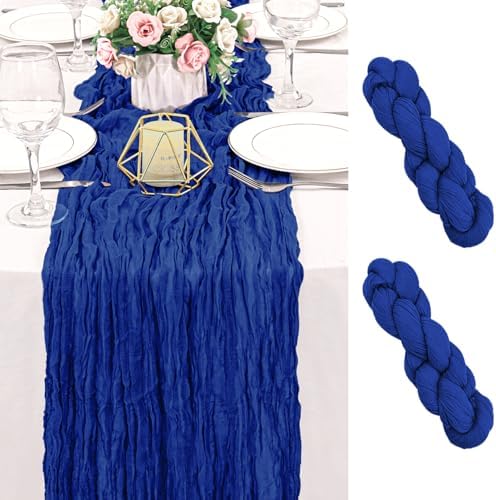 2 Pack 120 Inch Royal Blue Cheesecloth Table Runner Boho Rustic Gauze Sheer Romantic 10 FT Long Cheese Cloth Table Runner for Bridal Baby Shower Wedding Party Birthday Holiday Home Easter Decor