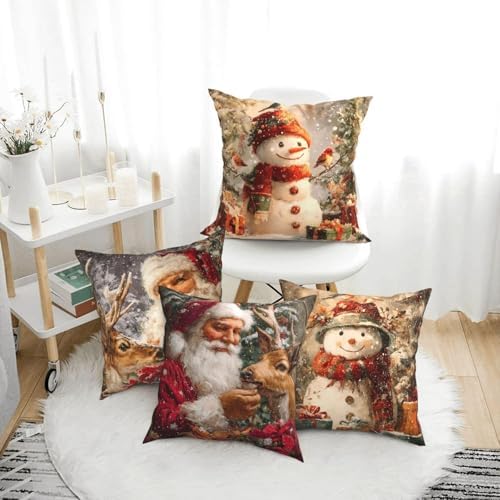 Santa Claus Throw Pillow Covers Set of 4 Decorative Soft Double Sided Print Pillow Case Farmhouse Home Decor for Living Room Sofa Couch 18x18