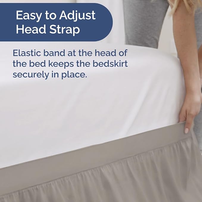 Dorm Room Bed Skirt Full XL - College Dorm Essentials - Light Grey, 36 Inch | Extra Long Dust Ruffled College Bedskirt with Split Corners, Easy Fit Elastic Strap, Adjustable, Fade & Wrinkle Free