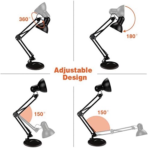 PowerKing Metal Swing Arm Desk Lamps, Adjustable Architect Lamp, Black