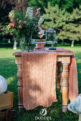 DOLOPL Coral Baby Shower Decorations for Girl Cheesecloth Table Runner 13.3ft Boho Gauze Cheese Cloth Table Runner Rustic Sheer Runner 160inch Long for Wedding Bridal Birthday Party Cake Table
