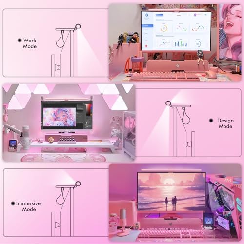 Quntis Pink Monitor Light Bar with Backlight, Desk Light Bar with Remote