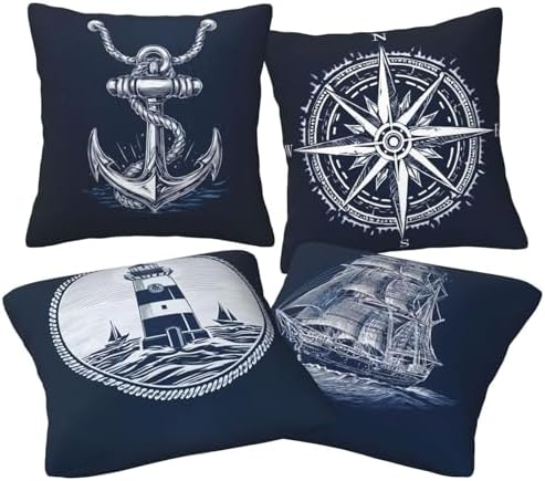 Nautical Throw Pillow Covers Set of 4 Decorative Soft Double Sided Print Pillow Case Farmhouse Home Decor for Living Room Sofa Couch 18x18