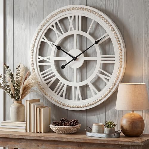 RiteSune 24 Inch Large Farmhouse Rustic Wooden Wall Clock