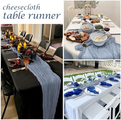 25 Pack Dusty Blue Cheesecloth Table Runner 17 x 108 Inch Gauze Table Runner Fabric Semi Sheer Cheese Cloth Table Runner Bulk for Rustic Romantic Wedding Baby Shower Table Decoration