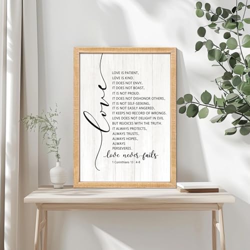 Love is Patient Love is Kind Framed Wall Art, 11''×16'' Positive Narrow Holy Religious Christian Saying Sign for God Jesus Christ Prayer, Vintage Inspirational Catholic Scripture Decor