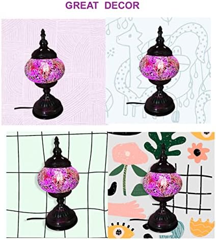 SILVERFEVER Handcrafted Mosaic Turkish Lamp Moroccan Glass Table Desk Bedside Light Bronze Base with E12 Bulb (Deep Pink)