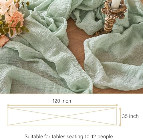 2Pcs Cheesecloth Table Runner Sage Green 10FT Boho Gauze Cheese Cloth Table Runners 120 Inches Long Rustic Sheer for Centerpiece Home Party Christmas Wedding Baby Shower Spring Easter Decor