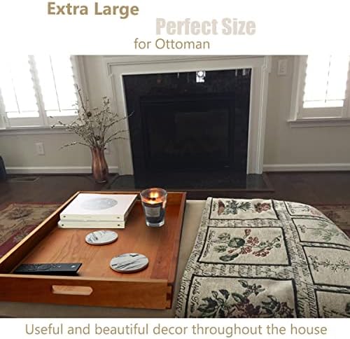 28"x 18" Extra Large Rectangle Cherry Wood Ottoman Tray