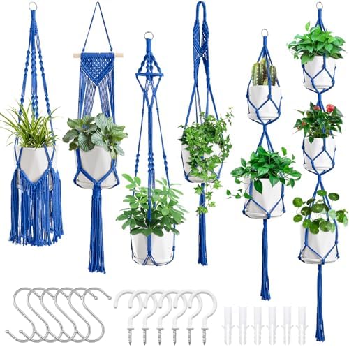 SFENNGPET Macrame Plant Hangers, 6Pack Hanging Planters for Indoor Plants