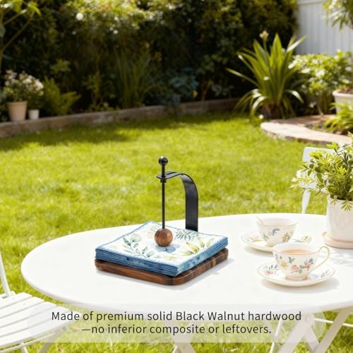 South American Rain Wood Napkin Holder for Table - Nordic Style Wooden Cocktail Napkin Holder Fits 5-7" Napkins - Windproof Dispenser for Kitchen, Coffee Bar, Cocktail Bar (Gift Idea)