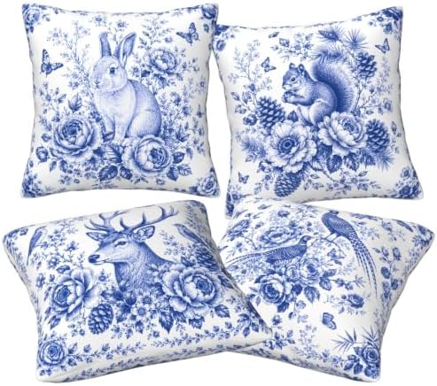 Floral and Wild Animal Throw Pillow Covers Set of 4 Decorative Soft Double Sided Print Pillow Case Farmhouse Home Decor for Living Room Sofa Couch 18x18