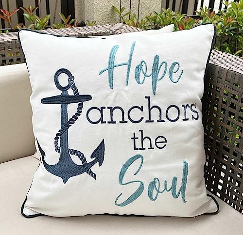 Embroidered Hope Anchors the Soul Throw Pillow Cover,Square 18 inches Decorative Canvas Pillow Cover with Hope Anchors the Soul Pattern,Cover Only
