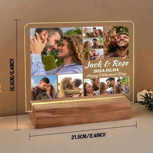 Personalized Photo Acrylic Happy Fathers Day Sign Plaque Gifts for Dad Papa Grandpa from Daughter Son Wife Customizable LED Night Light Wooden Base Lamps Desk Bedroom Decor Signs