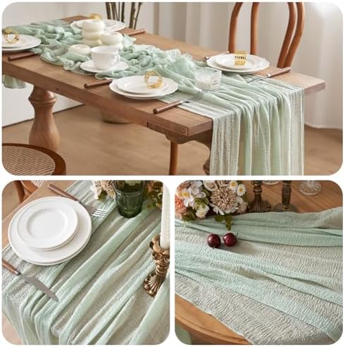 1Pcs Cheesecloth Table Runner Sage Green 10FT Boho Gauze Cheese Cloth Table Runners 120 Inches Long Rustic Sheer for Centerpiece Home Party Christmas Wedding Baby Shower Spring Easter Decor