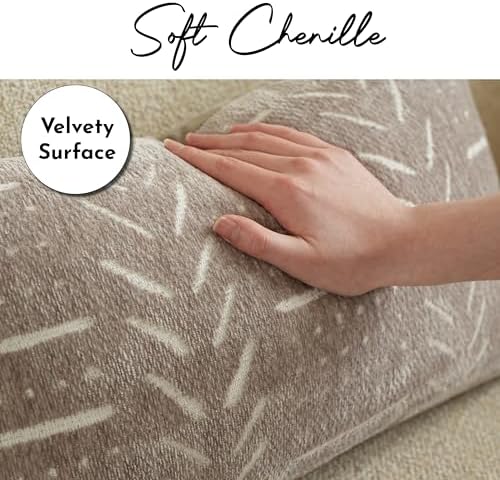 BlissBlush Decorative Lumbar Pillow Covers 12x20 Set of 2, Taupe Soft Woven Chenille Accent Pillow Covers for Couch Sofa Bed, Textured Farmhouse Cushion Covers