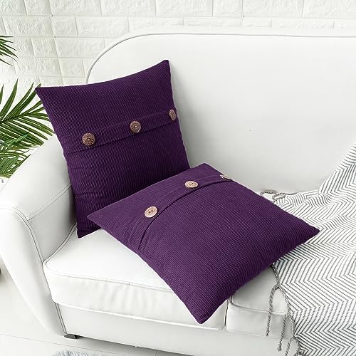 HWY 50 Purple Chenille Throw Pillow Covers 20x20 Inch Buttons Pack of 2