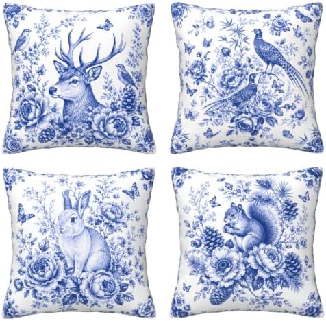 Floral and Wild Animal Throw Pillow Covers Set of 4 Decorative Soft Double Sided Print Pillow Case Farmhouse Home Decor for Living Room Sofa Couch 18x18