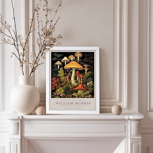 Poster Master William Morris Poster - Mushrooms Print - Flower Art - Farmhouse Illustration - Floral Illustration - Aesthetic Piece - Office or Living Room Decor - 8x10 White Framed