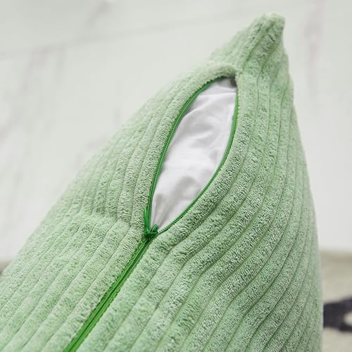 Home Brilliant Sage Green Rectangle Summer Pillow Covers 12x20 Lumbar Pillow Cover Accent Corduroy Striped Oblong Throw Pillows for Couch Decor, Set of 2, 12 x 20 inch, Sage Green