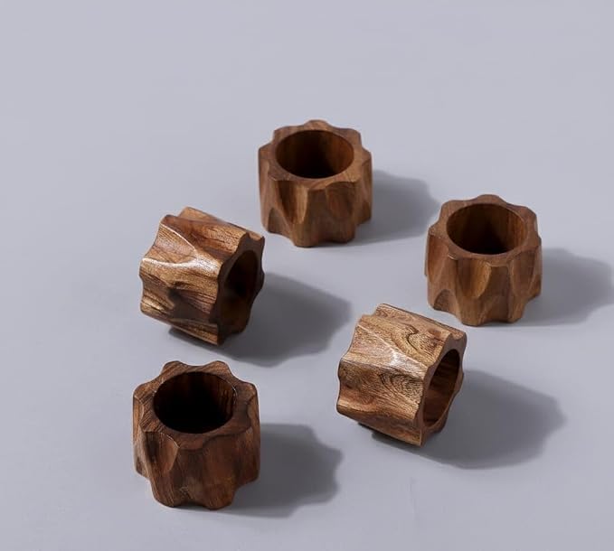 Napkin Rings Set of 8 for Dinner Parties, Weddings Receptions, Family Gatherings, or Everyday Use - Set Your Style with Daily Use Table Décor Accessories - Cherry Wood