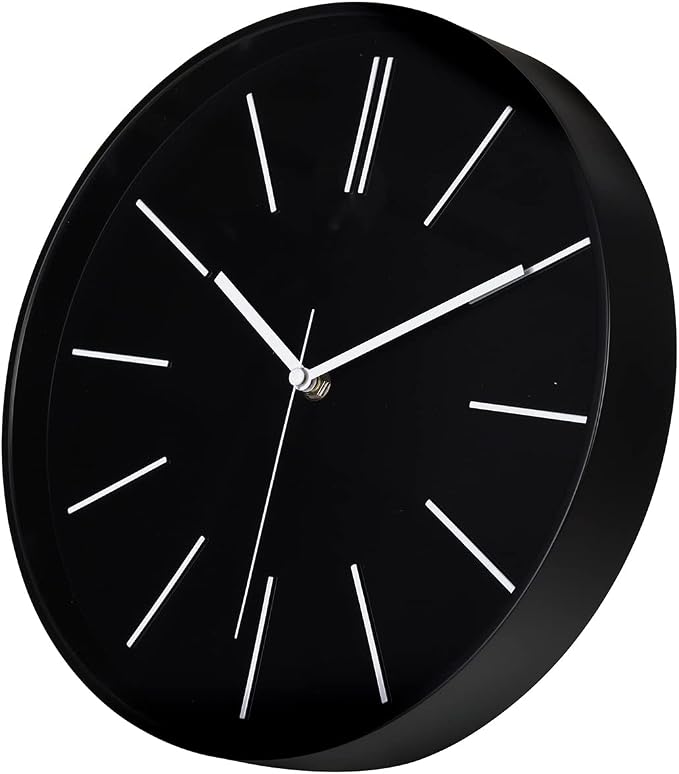 zyzamay Modern 12 Inch Round 3D Wall Clock, Black, Silent Quartz Battery Operated, Easy to Read, Accurate Time, Modern Style
