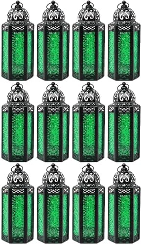 Vela Lanterns Decorative Indoor Moroccan Candle Holder, Green, M, 12-Pack