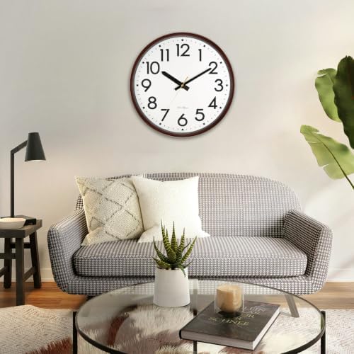 Caysie 20 Inch Large Silent Non Ticking Wall Clock, Quartz Battery Operated, Round Decorative Retro Brown Clock for Living Room, Bedroom, Kitchen, School, Office (Brown)