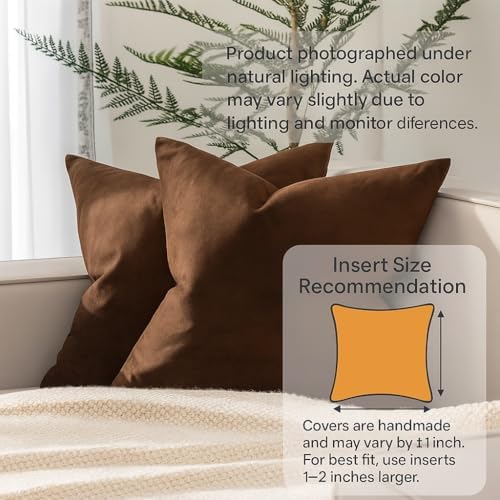 JUSPURBET 26x26 Euro Velvet Throw Pillow Covers Set of 2,Brown