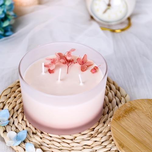 CONNOO 6 Pack 24oz Frosted Glass Candle Jars with Airtight Bamboo Lids