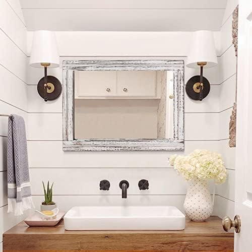 AAZZKANG Large Wall Mirror Rustic Wood Framed Hanging Mirrors Rectangle | 26"x18" Decorative Farmhouse Bedroom Bathroom Living Room Dressing Room Home Entryway