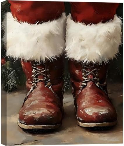 Framed Christmas Boots Wall Art 12x18inch– Rustic Winter Canvas Prints for Home Wall Decor – Farmhouse Red Christmas Pictures Wall Hanging for Living Room & Bedroom, Bathroom