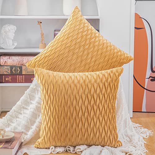 MADIZZ Set of 2 Super Soft Velvet Decorative Throw Pillow Covers 26x26 inch Gold Square with Texture Luxury Style Cushion Case European Pillow Shell for Sofa Bedroom