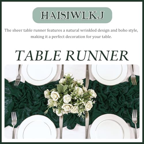 3 Pack 120 Inch Dark Green Cheesecloth Table Runner Boho Rustic Gauze Sheer Romantic 10 FT Long Cheese Cloth Table Runner for Bridal Baby Shower Wedding Party Birthday Holiday Home Easter Decor