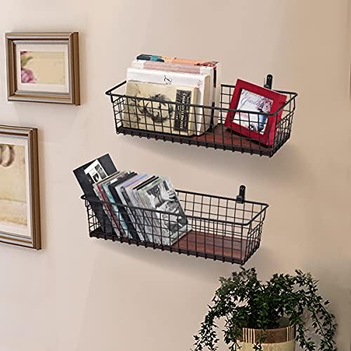 SheeChung [Extra Large Wall Storage Basket, Metal Hanging Basket, Black