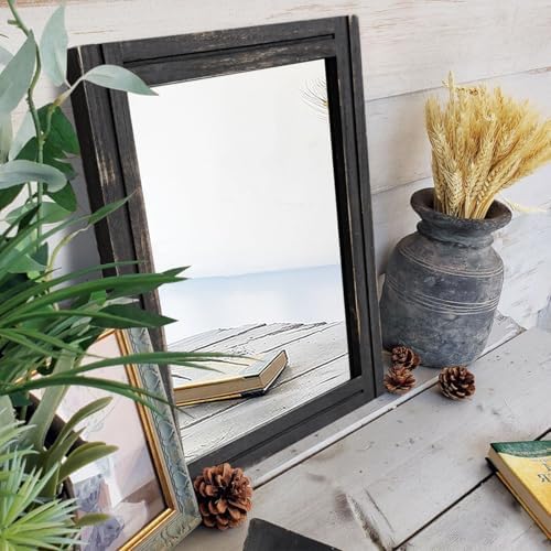AAZZKANG Wall Mounted Mirror Small Rectangular Retro Mirrors with Wood Frame for Bedroom Living Room Bathroom Entryway Large 20"x16"