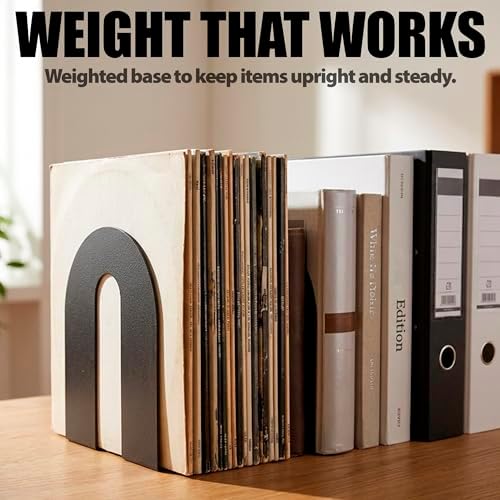 Officemate Heavy Weighted Metal Bookends Set of 2, 10-Inch Steel Book Ends for Shelves, Non-Skid Base Book Supports for Books, Binders, and Office Organization, Black