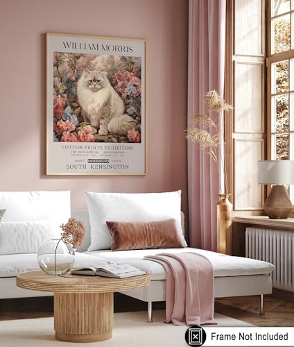 Poster Master Persian Cat Print - Flower & Animal Art - Botanical Exhibition Wall Design - Floral Cat Illustration - Aesthetic Office or Bedroom Decor - 11x14 UNFRAMED Wall Decor