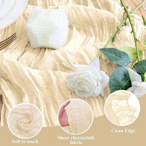 Wokceer Cheesecloth Table Runner Beige 10FT Boho Gauze Runner, 12 Pack