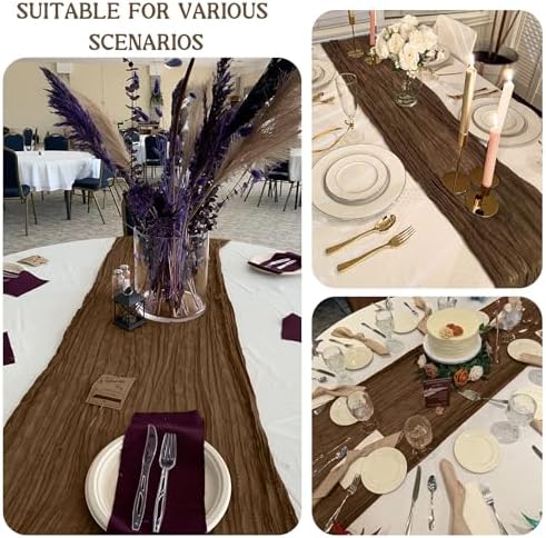 4 Pack 120 Inch Brown Cheesecloth Table Runner Boho Rustic Gauze Sheer Romantic 10 FT Long Cheese Cloth Table Runner for Bridal Baby Shower Wedding Party Birthday Holiday Home Easter Decor