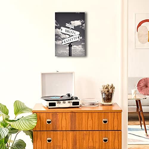A&T ARTWORK Street Sign Black and White Canvas Prints Gift Your Names,the Date and romantic verses or write your own message Gift for Anniversary,Valentine's day,Wedding. 12X18 inches