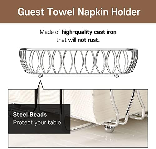Guest Towel Holder Tray for Bathroom Countertop, Silver Metal