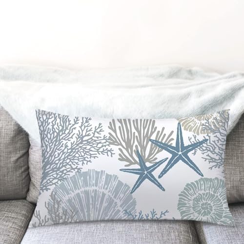 Tritard Coastal Lumbar Pillow Covers Set of 2, 12x20, Blue