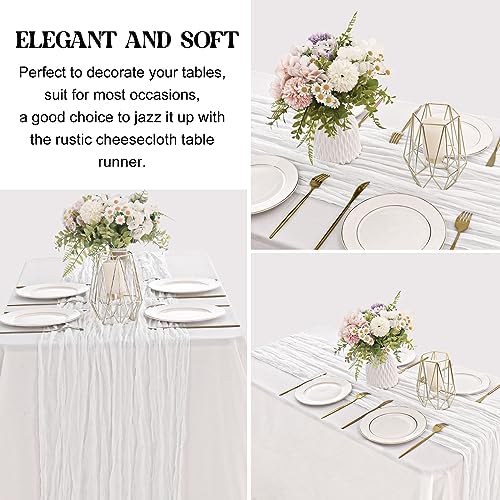 6 Pieces White 10FT Cheesecloth Table Runner Boho Gauze Fabric Table Runner Rustic Sheer Runner for Wedding Birthday Baby Shower Party Boho Table Decoration（White）
