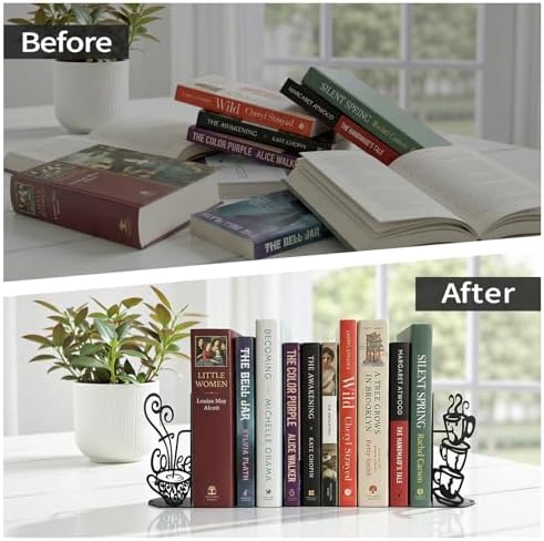 ENCIMART Creative Coffee Book Ends for Shelves Metal Bookends Decorative