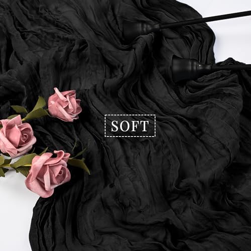 Black Cheesecloth Table Runner 10FT Gauze Fabric Boho Cheese Cloth Table Runner Decoration Rustic Semi Sheer Runner for Wedding Birthday Baby Bridal Shower Party Table (35 x 120 Inches Long)