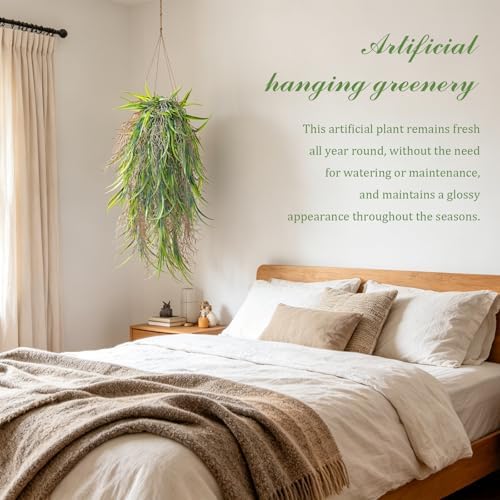 dallisten 4Pcs Fake Hanging Fern Plants for Outdoors, UV Resistant Artificial Ferns Greenery Vines Faux Trailing Plants for Indoor Wall Porch Wedding Boho Home Garden Decor(4PCS WhiteGreen Leaves)