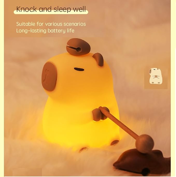 Capibara Night Light for Adults, Silicone Dimmable Animal Nightlight with 7 Colors,Rechargeable Bedside Touch Lamp for Room Decor