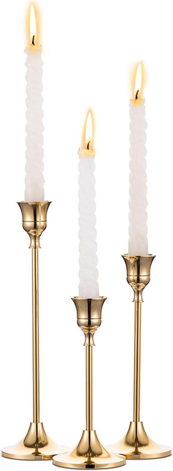 Candlestick Holders Taper Candle Holders, Set of 3 Candle Stick Holders Set, Brass Gold Candlestick Holder Set, Vintage Modern Decorative Centerpiece for Table Mantel Wedding Housewarming Gift | Set of 3 Solid Brass Candle Stick Taper Holder Chic Cente...