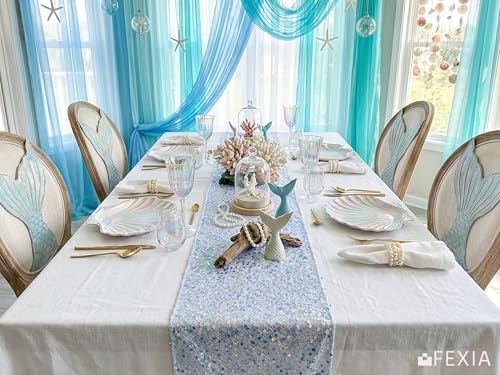 FEXIA Blue Table Runner 12x72 Inches Table Decoration for Wedding Party